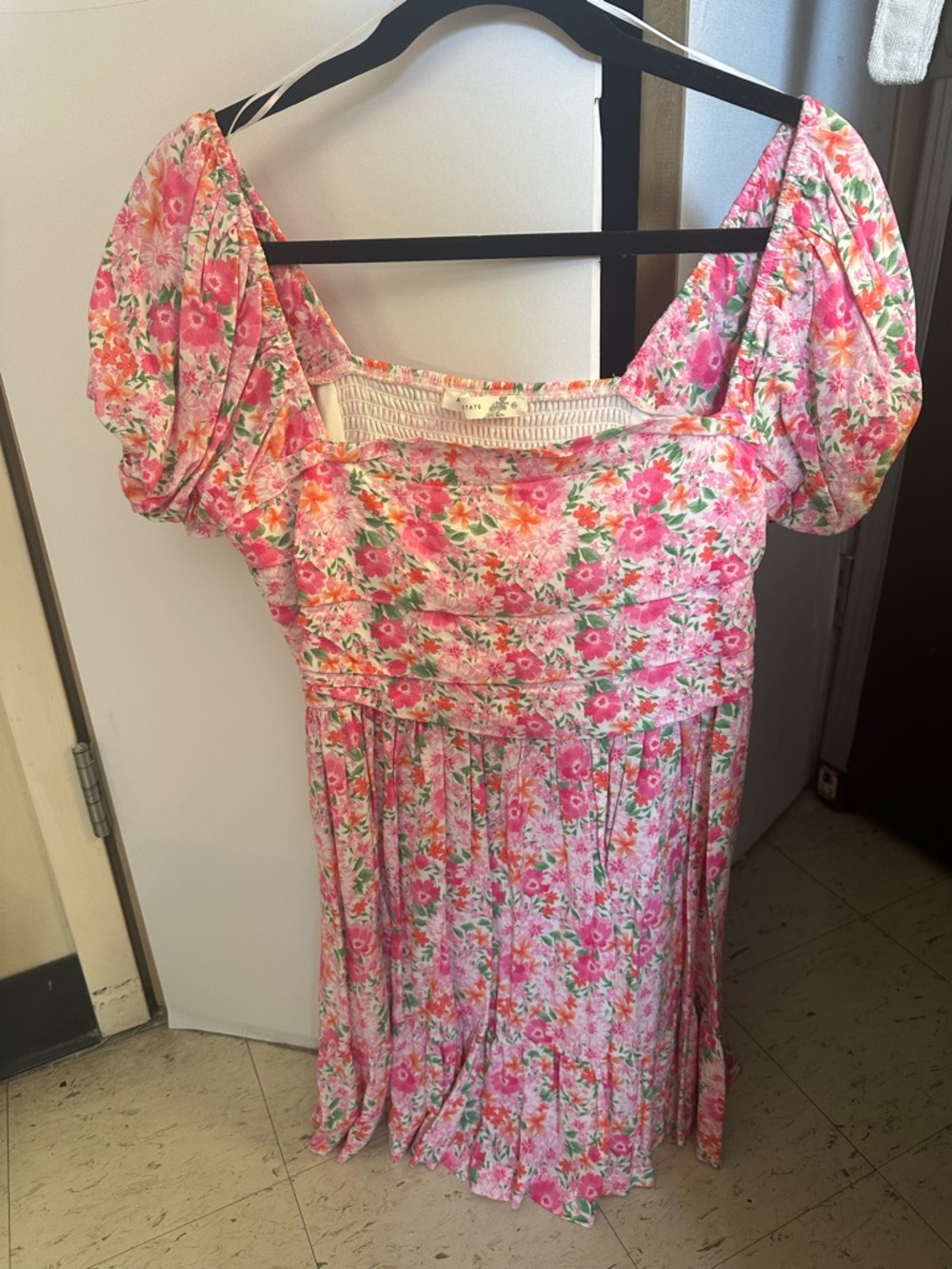 Altar'd State Pink Floral Sundress with Puff Sleeves